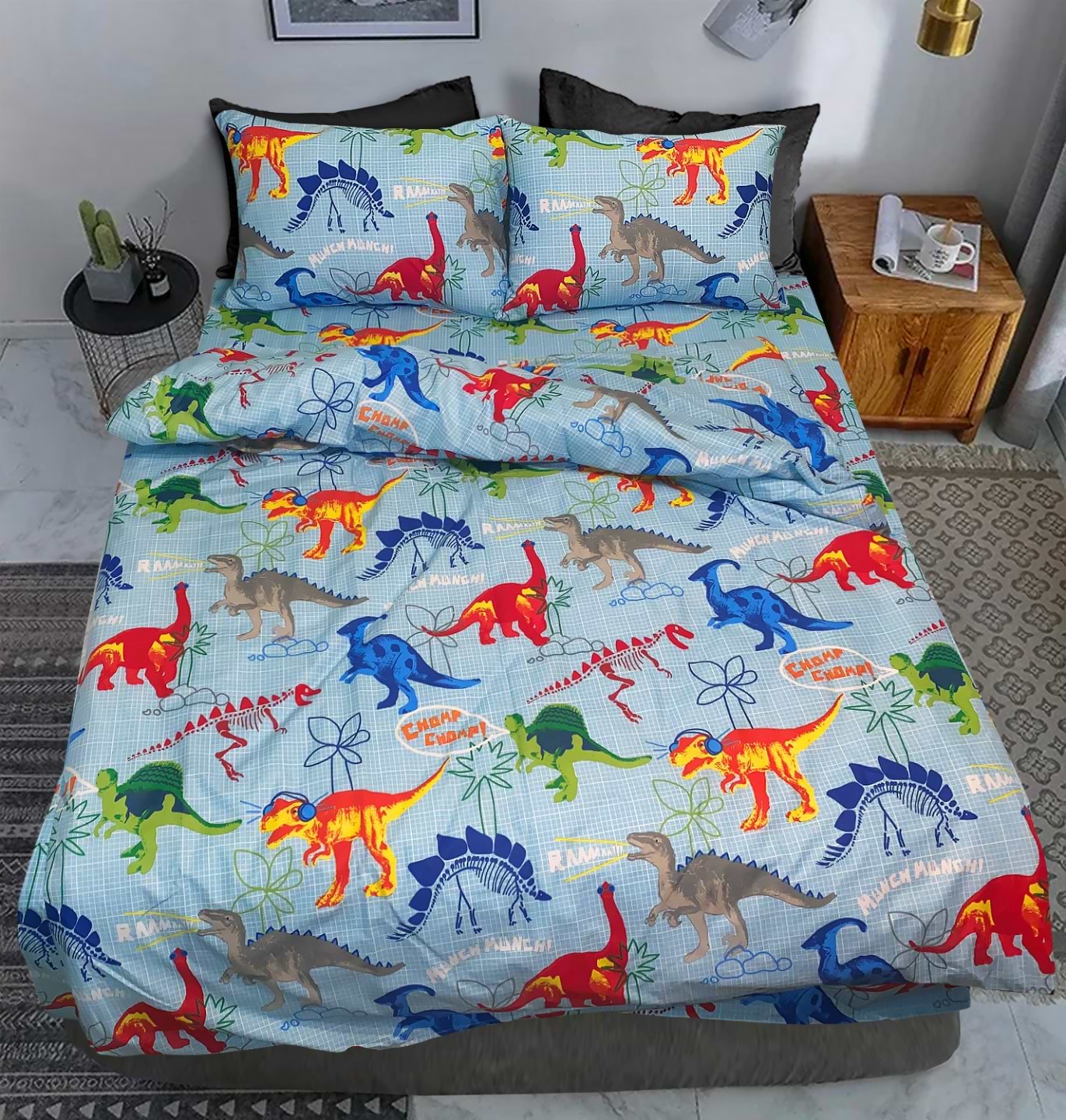 Комплект постельного белья Zastelli 14638 Динозаврики 200х221 см голубой (13811)