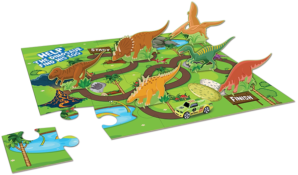 Фото - Пазли (3-4 роки) Maisto Dino Adventure 20 шт з машинкою та книжкою (12679)