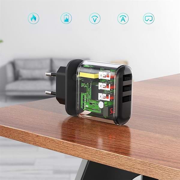 Фото - Мережевий зарядний пристрій Choetech 3USBх2.4A Black (Q5009-EU)