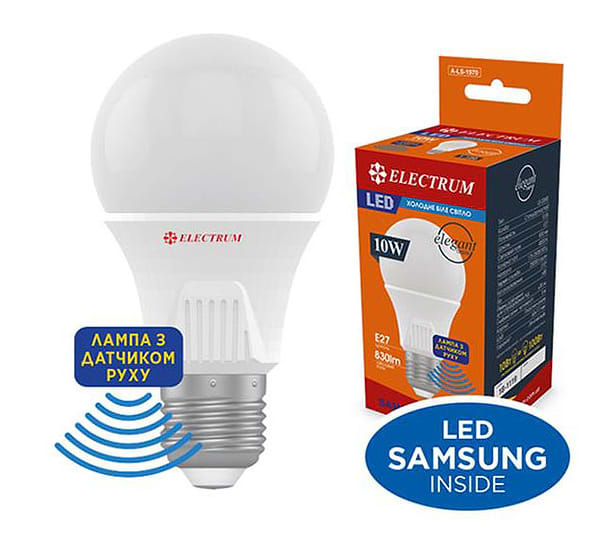 Фото - Лампочка светодиодная Electrum с датчиком движения 10W E27 4000K A-LS-1970