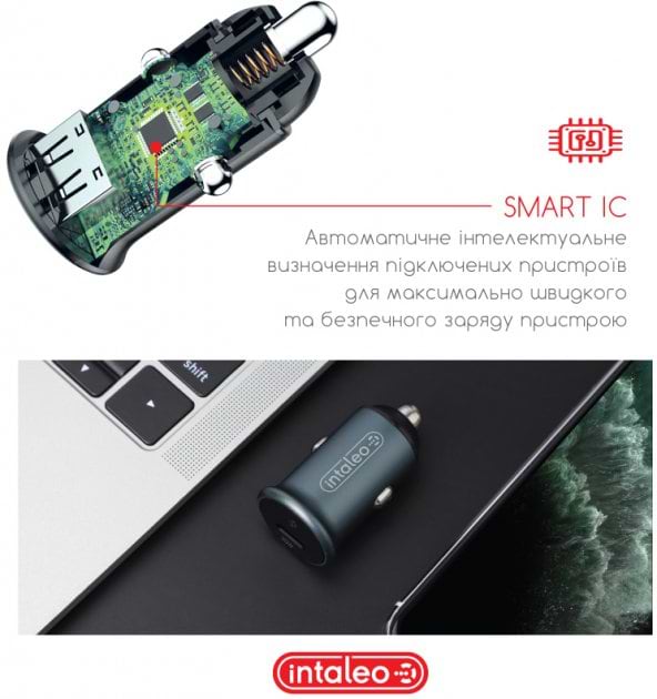 Фото - Автомобільний зарядний пристрій Intaleo CCGQPD120T (USB, 3A) Grey + кабель USB Type С (1283126509957)