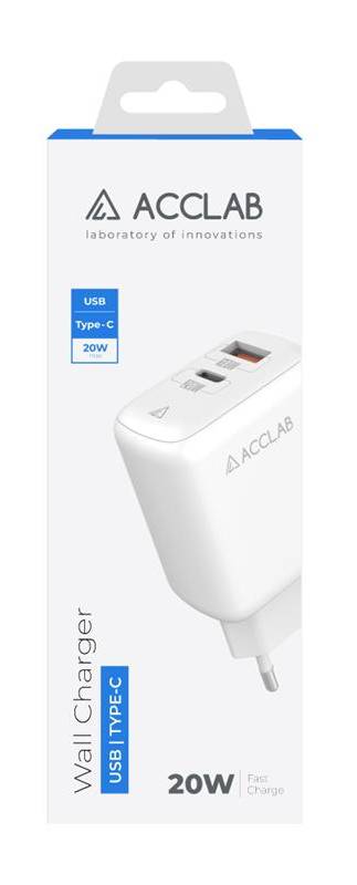 Фото - Мережевий зарядний пристрій ACCLAB AL-TC220 1xUSB, 1xType-C White (1283126556494)