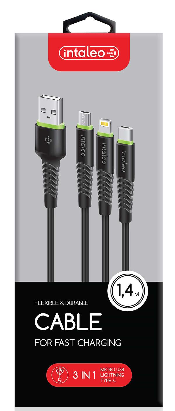 Фото - Кабель синхронизации данных Intaleo CBFLEXU1 3in1 Micro Lightning Type-C 1,4m Black (1283126487521)