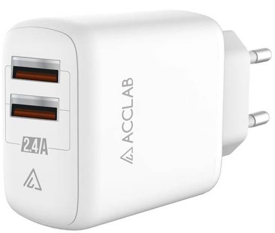 Мережевий зарядний пристрій ACCLAB AL-TC224 2хUSB 5В/2,4A/12W White (1283126538834)
