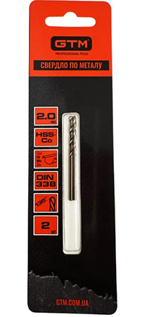 Сверло GTM 2,0 мм HSS-Co5 2 шт. (ECo-020B)