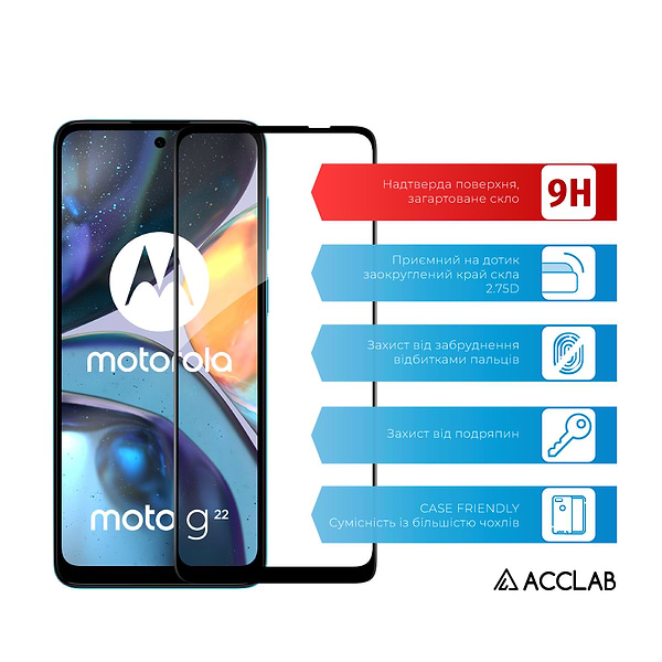 Фото - Защитное стекло для смартфона ACCLAB Full Glue for MOTO G22 (1283126542206)