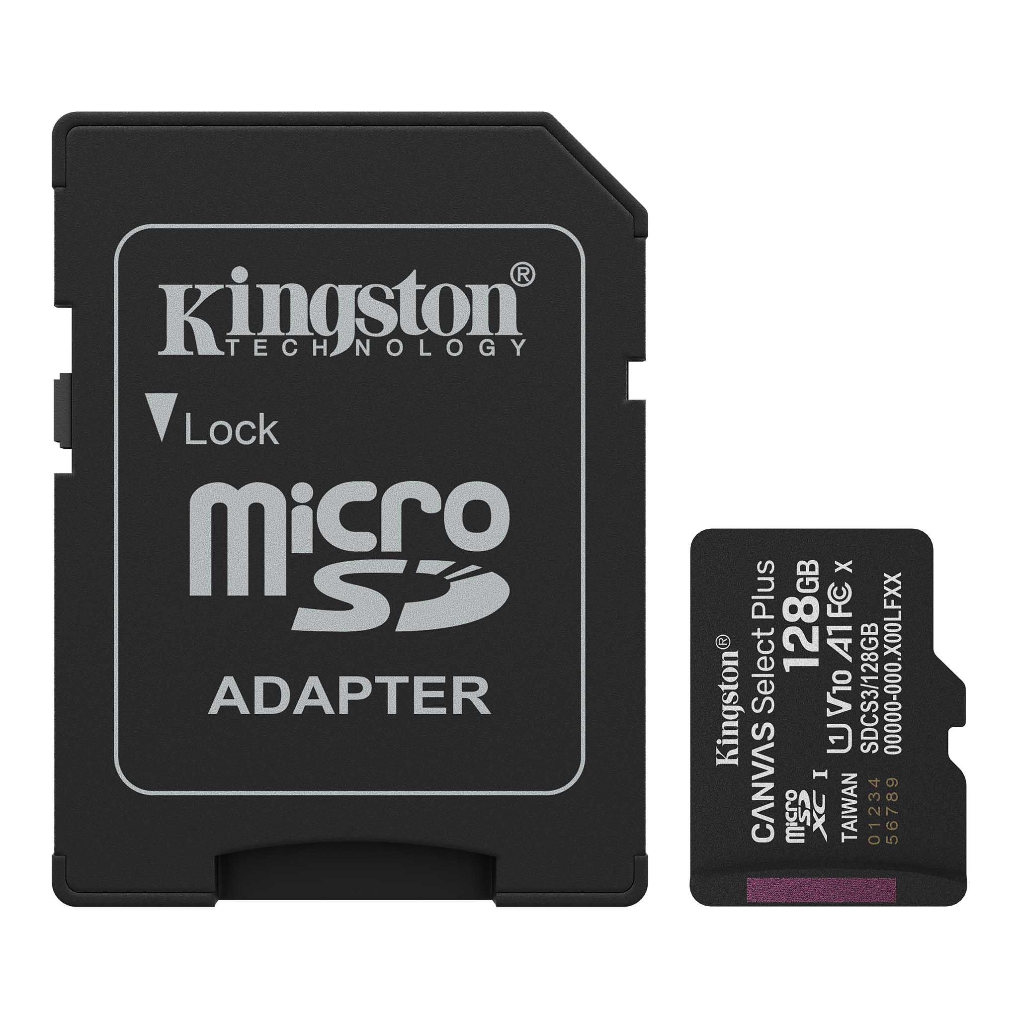Карта памяти Kingston Canvas Select Plus Gen3 microSDXC 128GB Class 10 UHS-I U1 V10 A1 + SD-adapter (SDCS3/128GB) - Фото 1