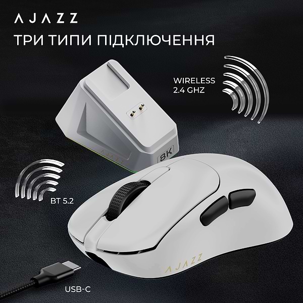 Фото - Миша бездротова ігрова Ajazz AJ179PRO -3 Mod-White-Pixart 3395-8K (AJ179-PRO-W)