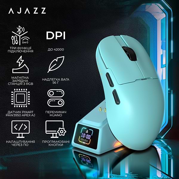 Фото - Мышь беспроводная игровая Ajazz AJ159 APEX Blue (AJM159-A-BLUE)