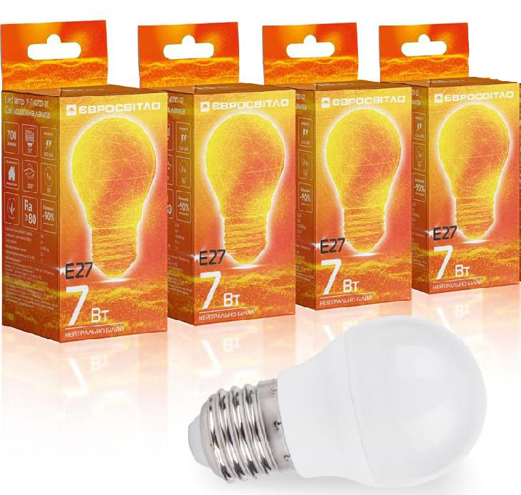 Лампочка світлодіодна Євросвітло 7Вт 4200К A-7-4200-27 Е27 4 шт. (000056822)
