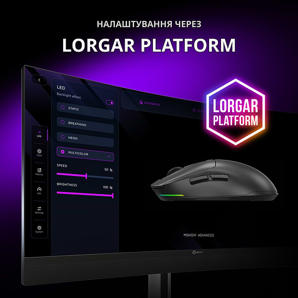 Фото - Миша бездротова ігрова Lorgar MSA10W Wireless Gaming Black (LRG-MSA10W-BK)