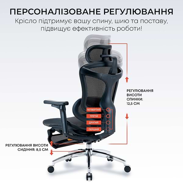 Фото - Крісло офісне Sihoo DORO C300L Mesh Black with footrest (DORO-C300L-A3-101-JT)