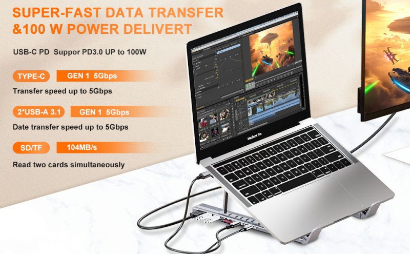 Фото - Подставка под ноутбук Choetech USB-C 7-в-1 (HUB-M48-GY)