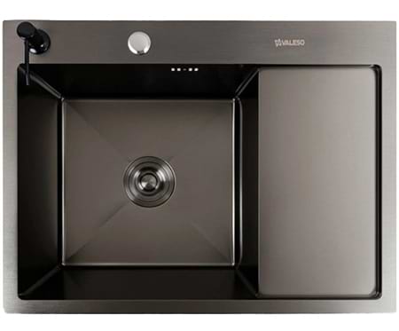 Мийка кухонна VALESO CM 65x50 R чорна PVD Handmade (круглий сифон 3,0/0,8)