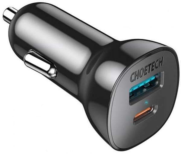 Фото - Автомобільний зарядний пристрій Choetech 1USB Type C 1USB 38W PD3.0 QC3.0 Black (TC0005)