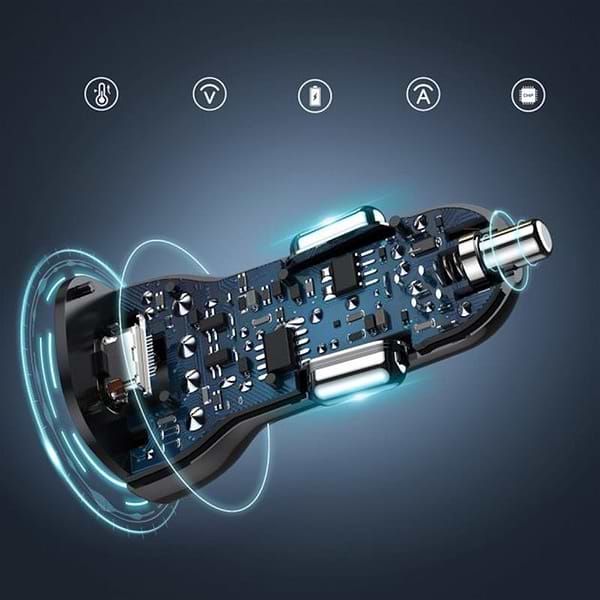 Фото - Автомобільний зарядний пристрій Choetech 1USB Type C 1USB 38W PD3.0 QC3.0 Black (TC0005)