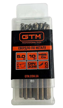 Сверло GTM 5,0 мм HSS-Co5 10 шт. (ECo-050K)