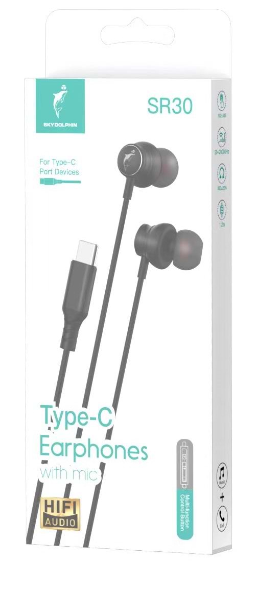 Фото - Навушники вкладиші дротові SkyDolphin SR30 with mic for Type-C DAC Black (HF-000485)
