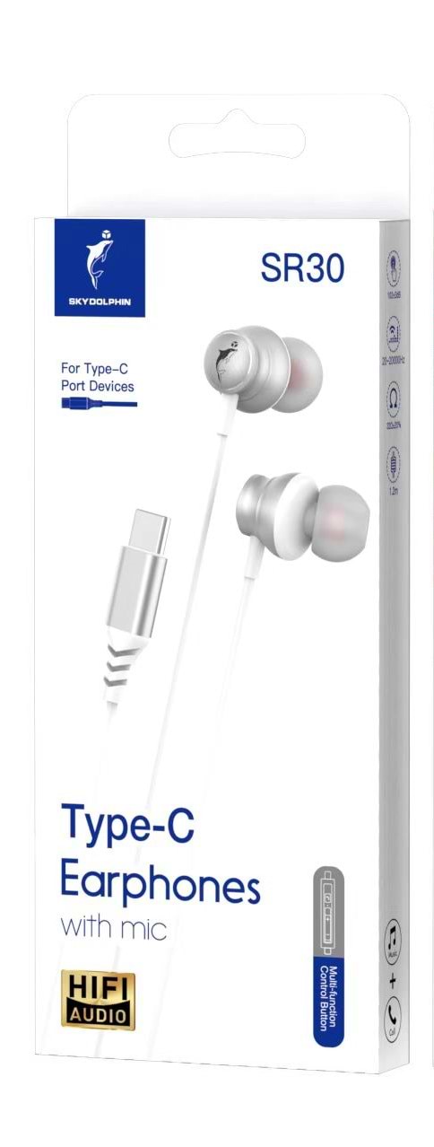 Фото - Навушники вкладиші дротові SkyDolphin SR30 with mic for Type-C DAC White (HF-000486)