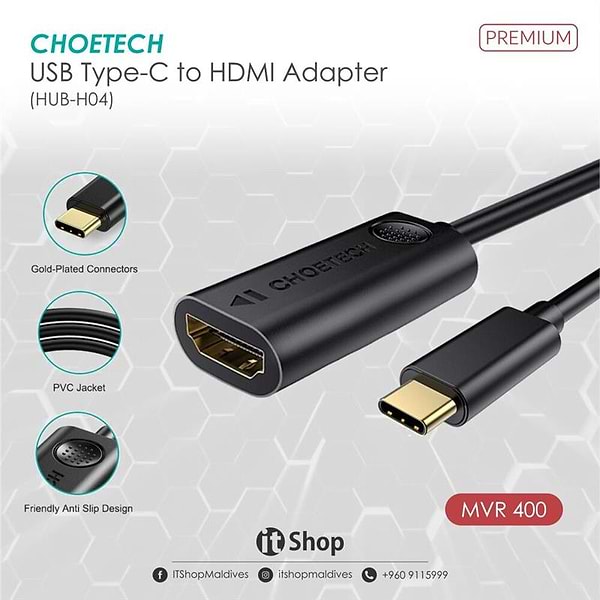 Фото - Перехідник HDMI Choetech USB Type-C (M/F), Black (HUB-H04)