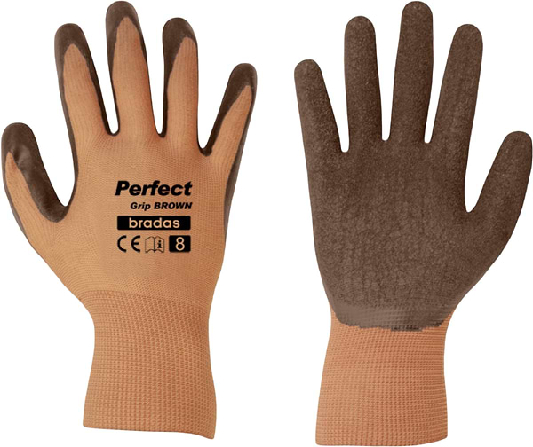 Фото - Перчатки садовые BRADAS Perfect Grip Brown с латексным покрытием, размер 10, 12 пар Коричневые (RWPGBR10)