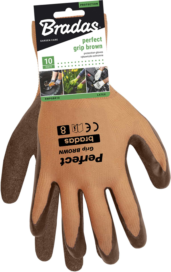Фото - Перчатки садовые BRADAS Perfect Grip Brown с латексным покрытием, размер 10, 12 пар Коричневые (RWPGBR10)