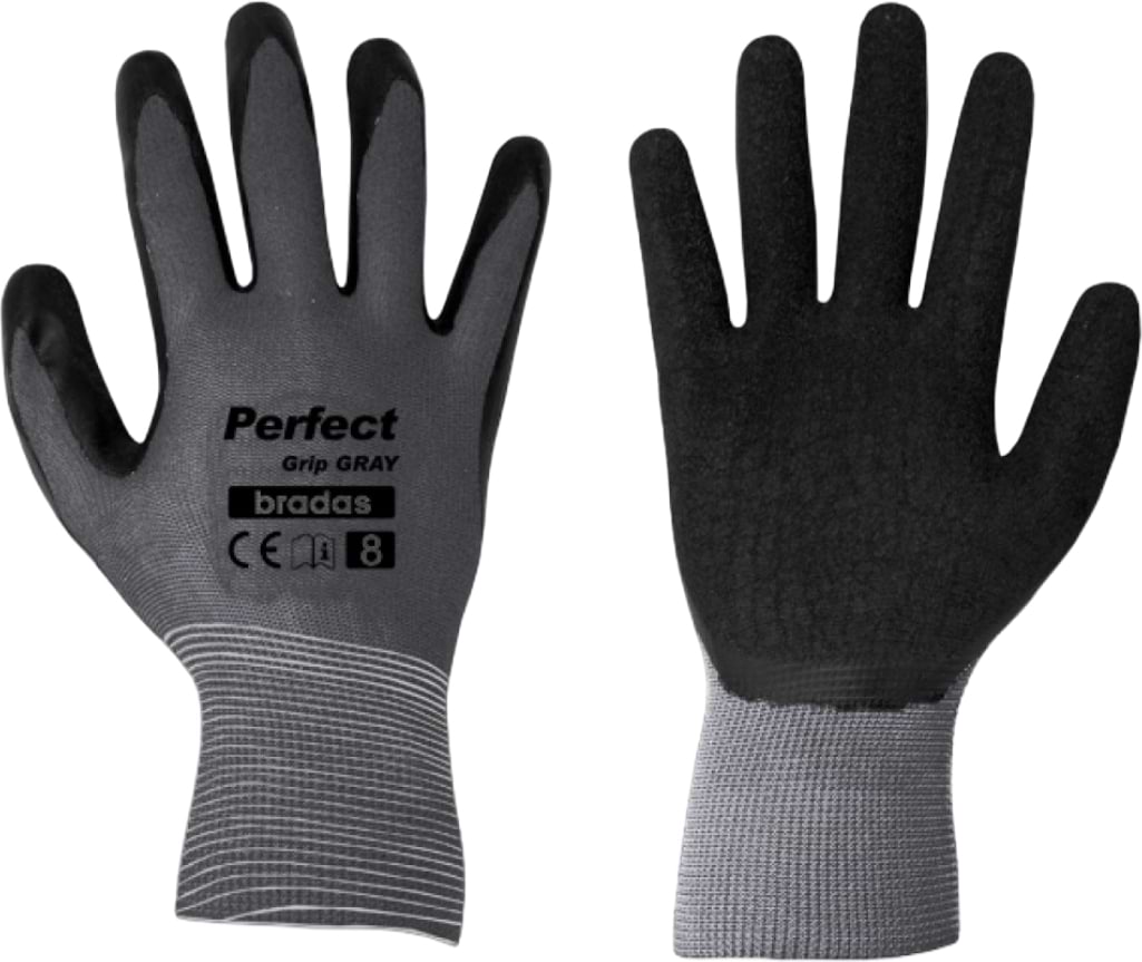 Рукавички садові BRADAS Perfect Grip Grey з латексним покриттям, розмір 10, 12 пар Сірі (RWPGGY10)