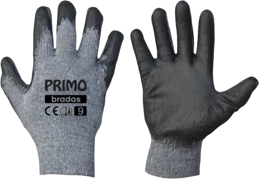 Рукавички садові BRADAS Primo з латексним покриттям, розмір 9, 12 пар Сірі (RWPR9)