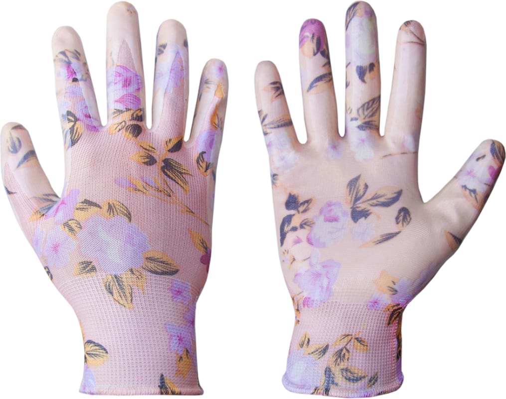 Рукавички садові BRADAS Nitrox Flowers з нітриловим покриттям, розмір 8, 12 пар Рожеві з білим (RWNF8)