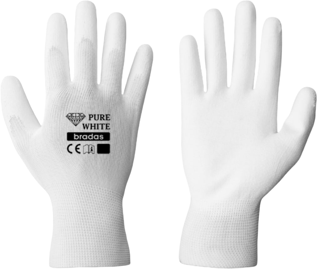 Рукавички садові BRADAS Pure White з ПУ-покриттям розмір 9 12 пар Білі (RWPWH9)