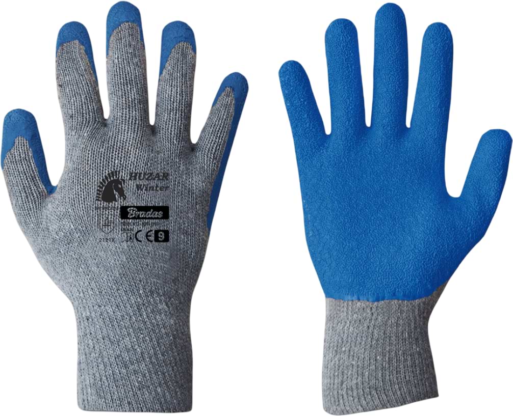 Рукавички садові BRADAS Huzar Winter з латексним покриттям, розмір 11, 12 пар Сині з чорним (RWHW11)