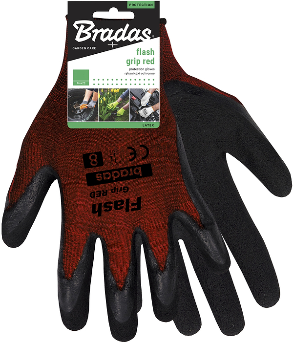 Фото - Перчатки садовые BRADAS Flash Grip Red с латексным покрытием, размер 8, 12 пар Красные (RWFGRD8)