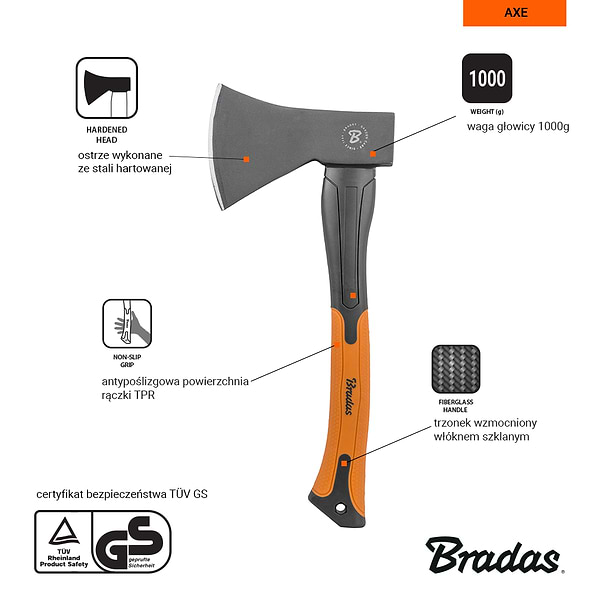 Фото - Топор BRADAS FIBERGLASS 1100 г (KT-SF1100)