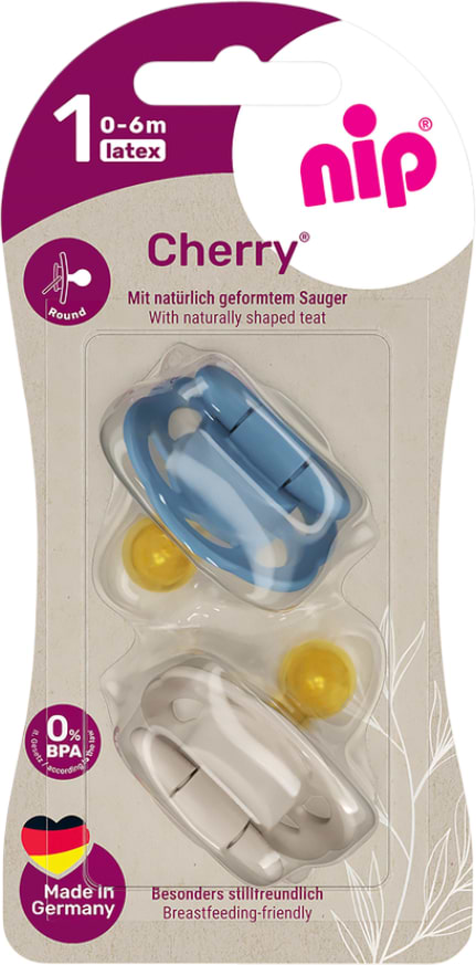 Фото - Круглая пустышка NIP Вишенка Х синяя/коричневая латекс 0 до 6 мес. 2 шт. (38881-51)