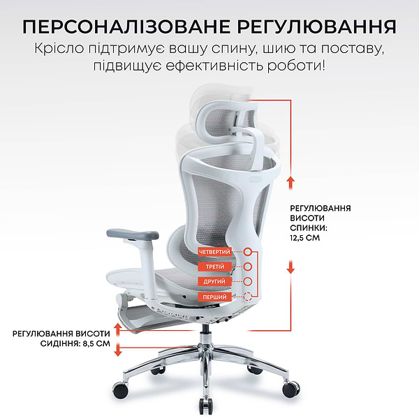 Фото - Кресло офисное Sihoo DORO C300L Mesh White with footrest (DORO-C300L-A3-102-JT)