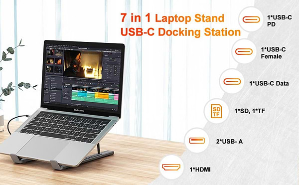 Фото - Подставка под ноутбук Choetech USB-C 7-в-1 (HUB-M48-GY)