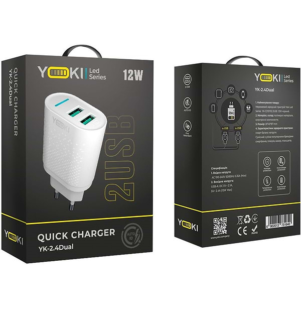 Фото - Сетевое зарядное устройство YOKI Led Series 12W White (YK-2.4Dual)