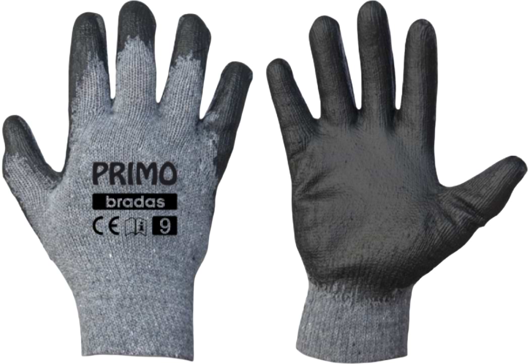 Рукавички садові BRADAS Primo з латексним покриттям, розмір 8, 12 пар Сірі (RWPR8)