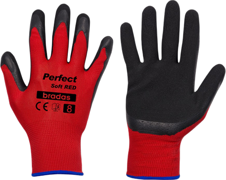 Рукавички садові BRADAS Perfect Soft Red з латексним покриттям, розмір 8, 12 пар Червоні (RWPSRD8)