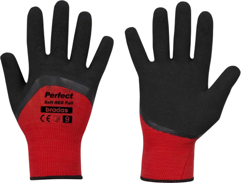 Рукавички садові BRADAS Perfect Soft Red Full з латексним покриттям, розмір 8, 12 пар Червоні (RWPSRDF8)