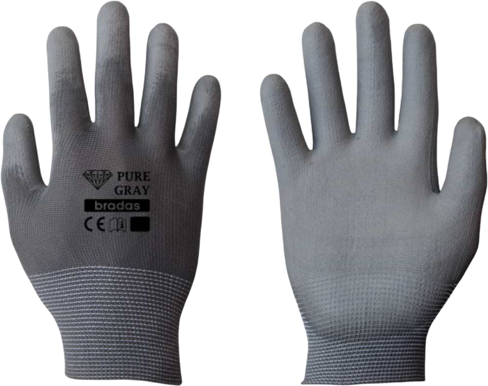 Рукавички садові BRADAS Pure Gray з ПУ-покриттям розмір 8 12 пар Сірі (RWPGY8)