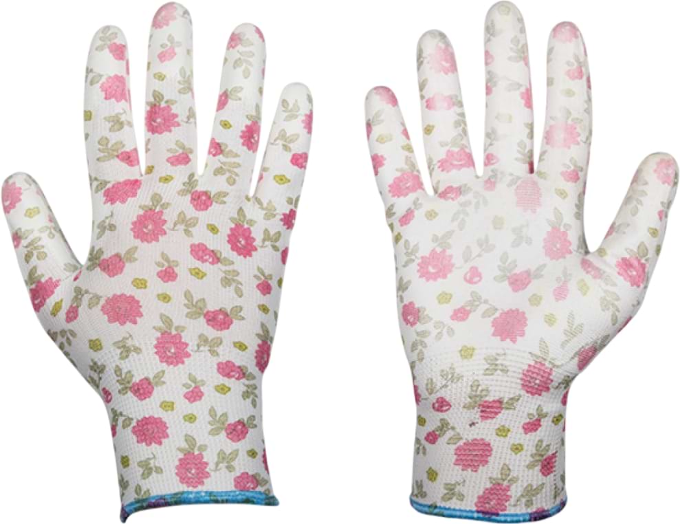 Рукавички садові BRADAS Pure Pretty з ПУ-покриттям розмір 6 12 пар Рожеві з білим (RWPPR6)