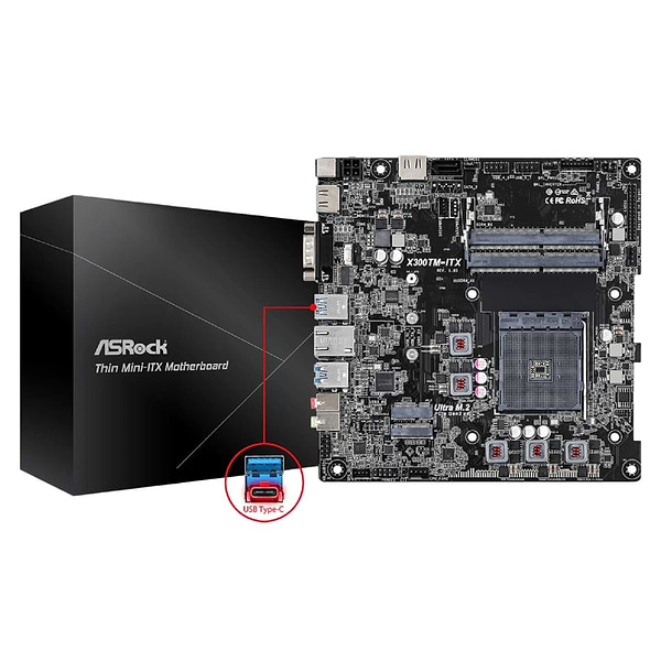 Фото - Материнська плата ASRock  sAM4/X300/DDR4/miniITX Bulk (X300TM-ITX)