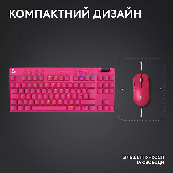 Фото - Клавиатура беспроводная игровая Logitech G Pro X TKL LightSpeed Magenta (920-012159)