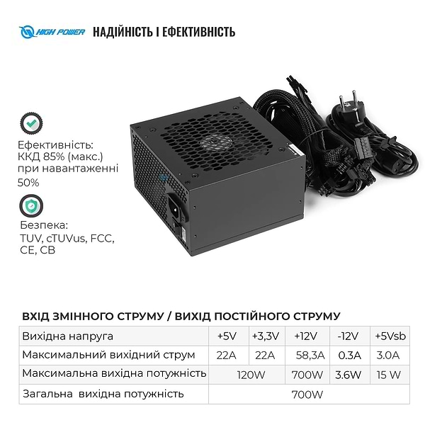 Фото - Блок питания для ПК HighPower 700W 80+ GOLD (HP1-J700GD-F12S)