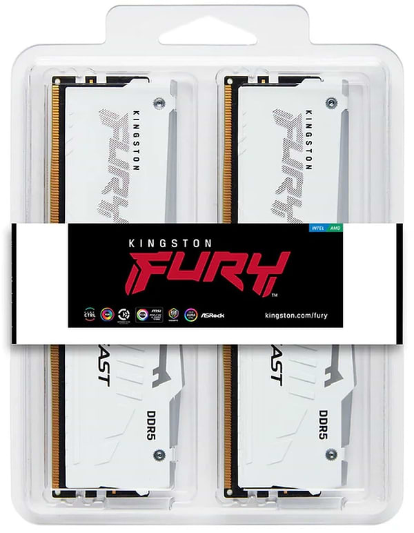 Фото - Память DDR Kingston FURY Beast White RGB DDR5 6400 64GB (2x32GB) (KF564C32BWEAK2-64)