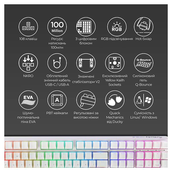 Фото - Клавиатура проводная игровая Ducky One 3 Cherry MX Speed Silver RGB White UA (DKON2108ST-PUAPXPWWWSC1)
