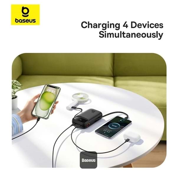 Фото - Батарея мобильная Baseus QPow2 20000mAh 30W USB-A+USB-C Built-in 2xUSB-C Cable Black (P10055009113-00)