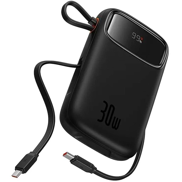 Фото - Батарея мобильная Baseus QPow2 20000mAh 30W USB-A+USB-C Built-in 2xUSB-C Cable Black (P10055009113-00)