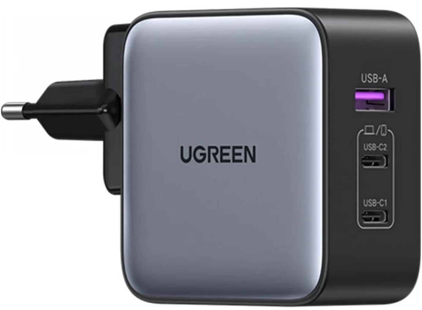 Мережевий зарядний пристрій UGREEN CD296 65W 3xUSB (2хUSB-C+USB-A) GaN Fast Charger Black/Grey (90409) - Фото 1